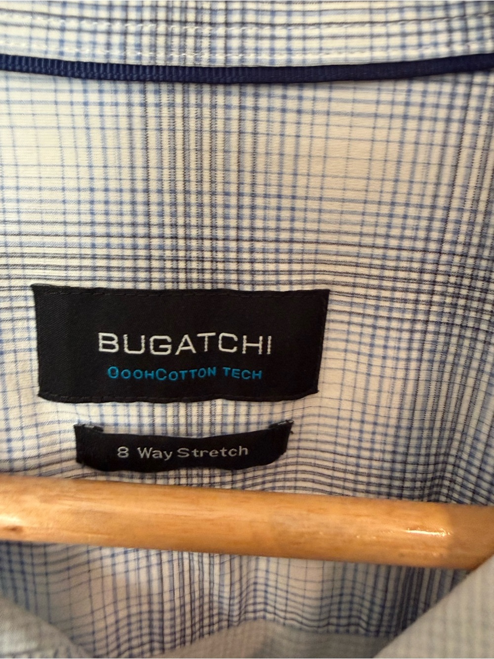 Bugatchi OoohCotton Tech 8-Way Stretch Plaid Shirt Short Sleeve Button Blue L - Picture 3 of 12